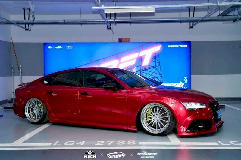 Red Audi A7 AIRBFT AirRide Low Stance Modification